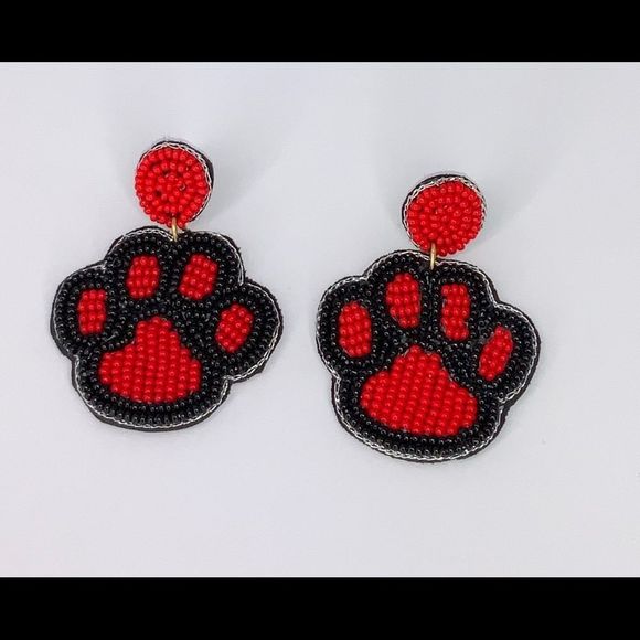 Paw Earrings Tiger Pride Cat Dog Puppy Paws Red - Picture 6 of 6